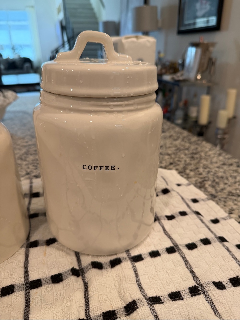 Rae Dunn White Ceramic Coffee Canister with Lid - COFFEE.